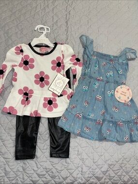 Girls Floral Peplum Top with Black Faux Leather Leggings